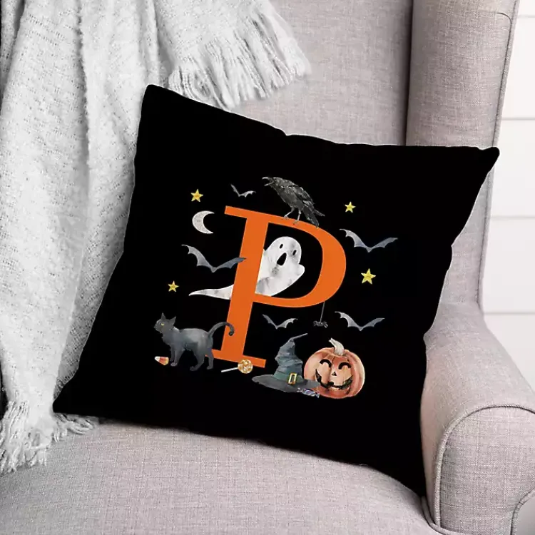 Halloween>Kirklands Home Monogram P Halloween Indoor/Outdoor Pillow