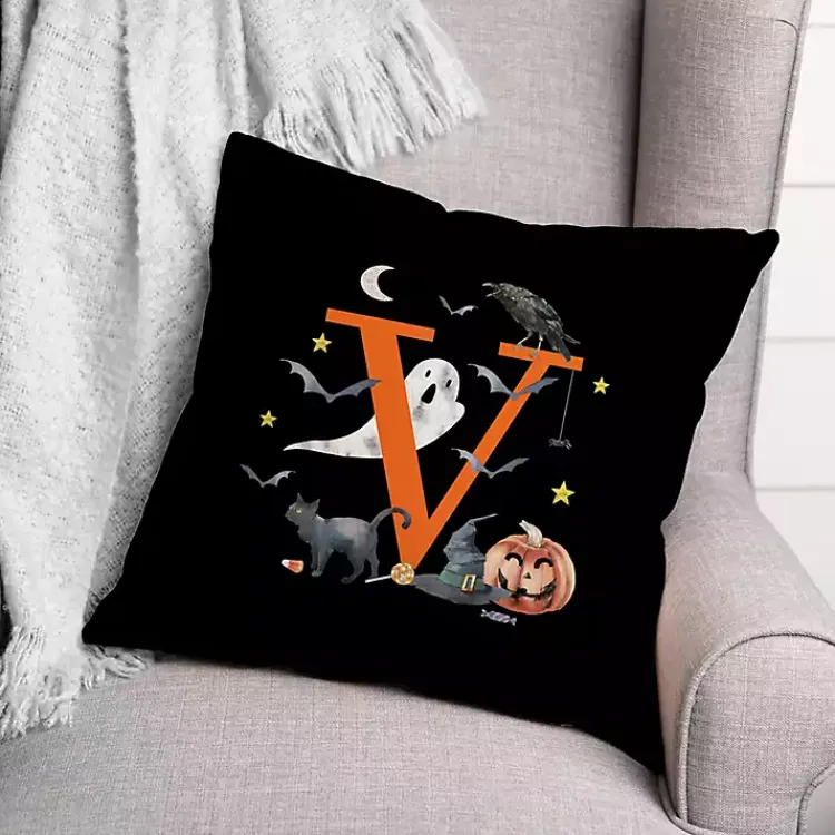 Halloween>Kirklands Home Monogram V Halloween Indoor/Outdoor Pillow