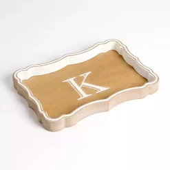 Decorative Trays>Kirklands Home Monogrammed K Scalloped Wood Tray White