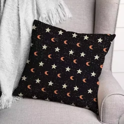 Halloween>Kirklands Home Moon and Stars Halloween Pillow Black