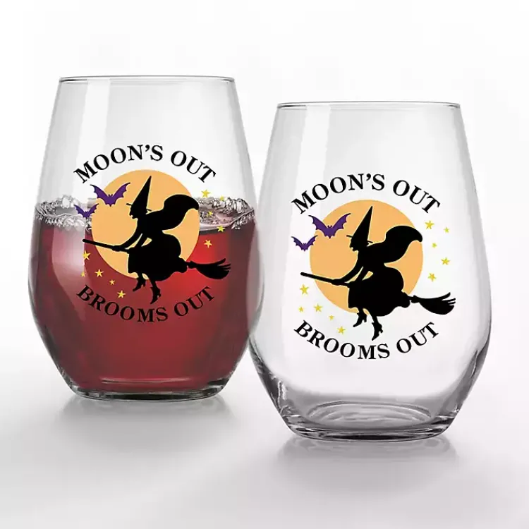 Kirklands Home Moon's Out Brooms Out Halloween Glasses, Set of 2 Outlet
