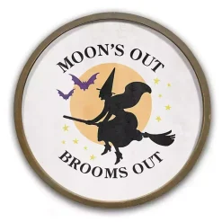 Halloween>Kirklands Home Moon's Out Brooms Out Round Wall Plaque
