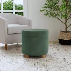 Kirklands Home Moss Round Velvet Storage Ottoman Green