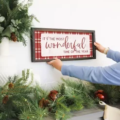 Christmas Art & Wall Decor>Kirklands Home Most Wonderful Time Plaid Wall Plaque