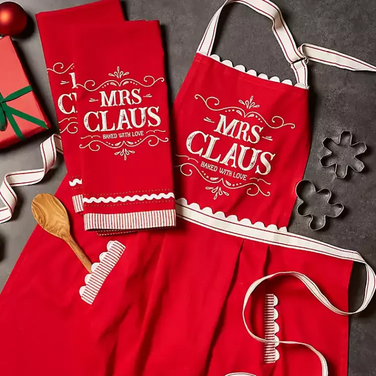 Christmas Dining & Entertaining>Kirklands Home Mrs. Claus Apron and Kitchen Towels, Set of 3