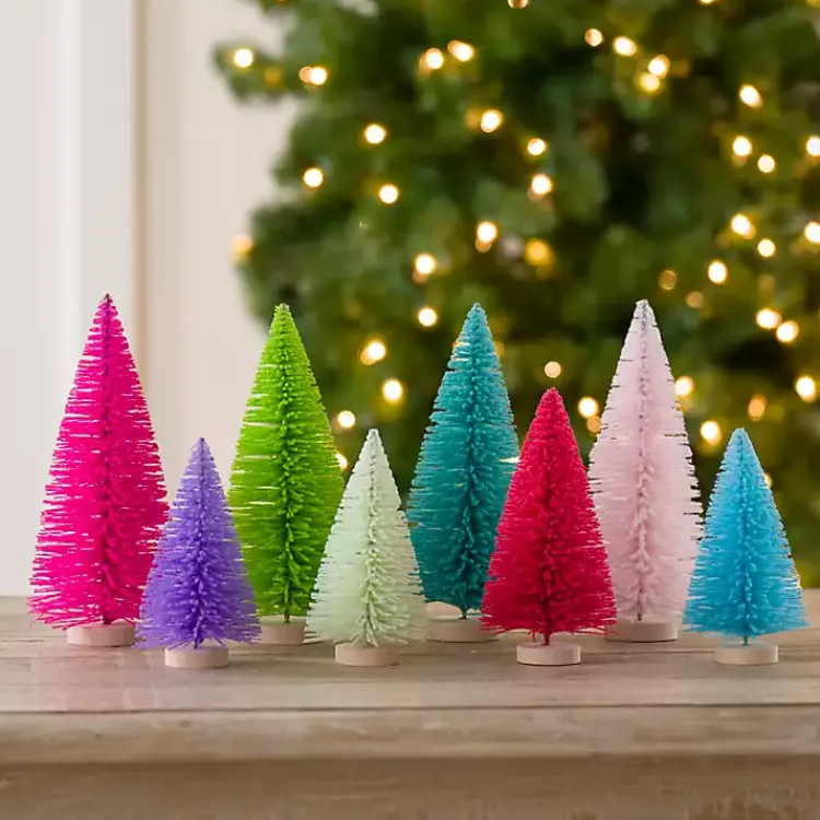 Christmas Decorations>Kirklands Home color Bottle Brush Christmas Trees, Set of 8 Multi
