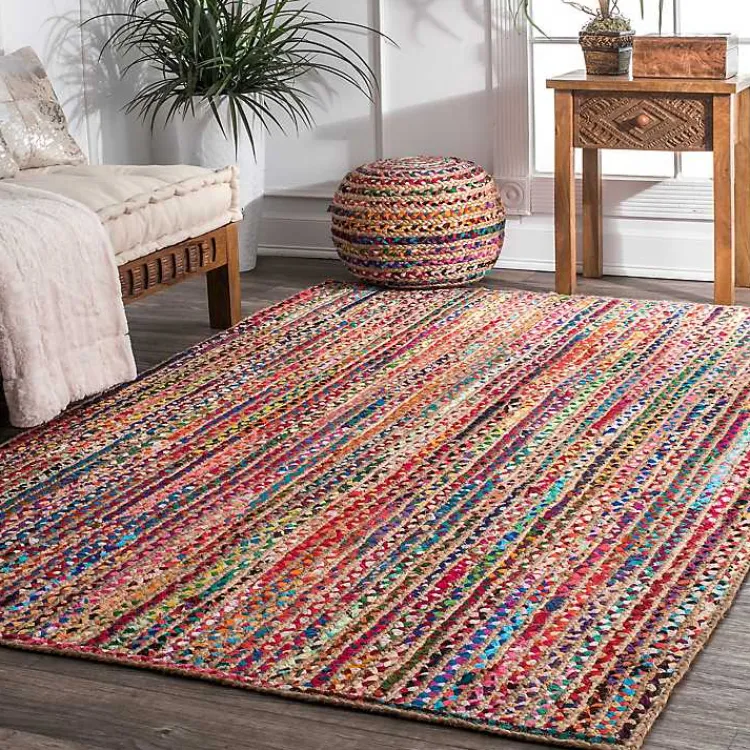 Kirklands Home -Color Braided Jute and Cotton Area Rug, 8x10 Multi Discount