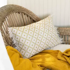 Kirklands Home Mustard Geometric Floral Indoor/Outdoor Pillow Clearance