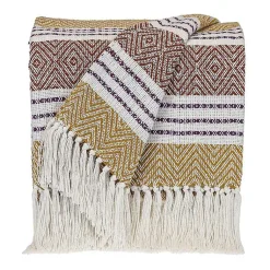 Blankets & Throws>Kirklands Home Mustard Herringbone Multi Striped Throw Yellow