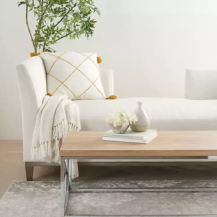 Pillows>Kirklands Home Mustard Stitched Lattice Throw Pillow