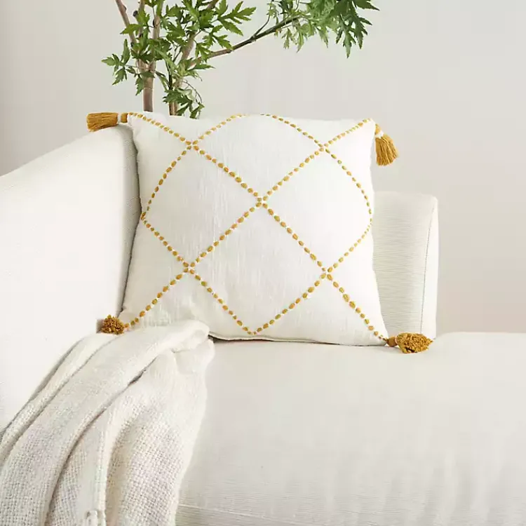 Pillows>Kirklands Home Mustard Stitched Lattice Throw Pillow