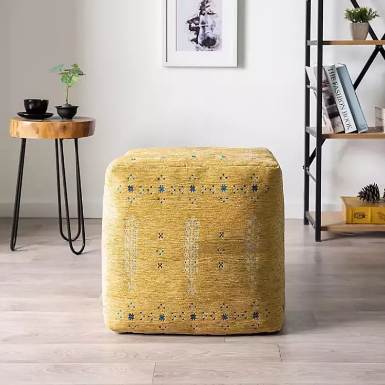 Poufs & Floor Cushions>Kirklands Home Mustard Bohemian Ultra-Soft Pouf Yellow