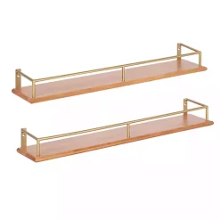 Kirklands Home Natural & Gold Rectangle Cameron Shelves, Set of 2 Best