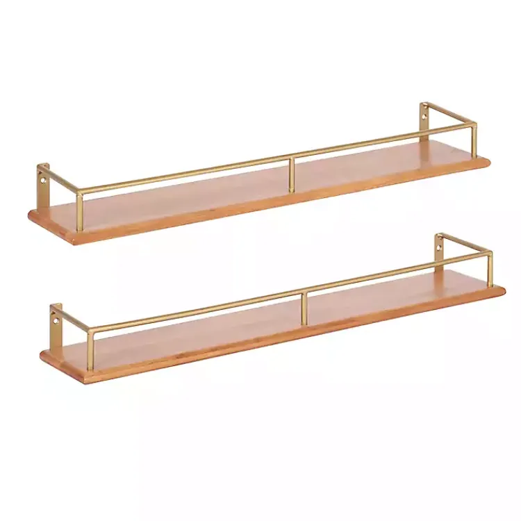 Kirklands Home Natural & Gold Rectangle Cameron Shelves, Set of 2 Best