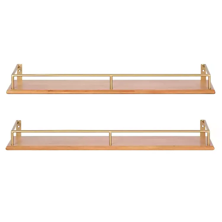 Kirklands Home Natural & Gold Rectangle Cameron Shelves, Set of 2 Best