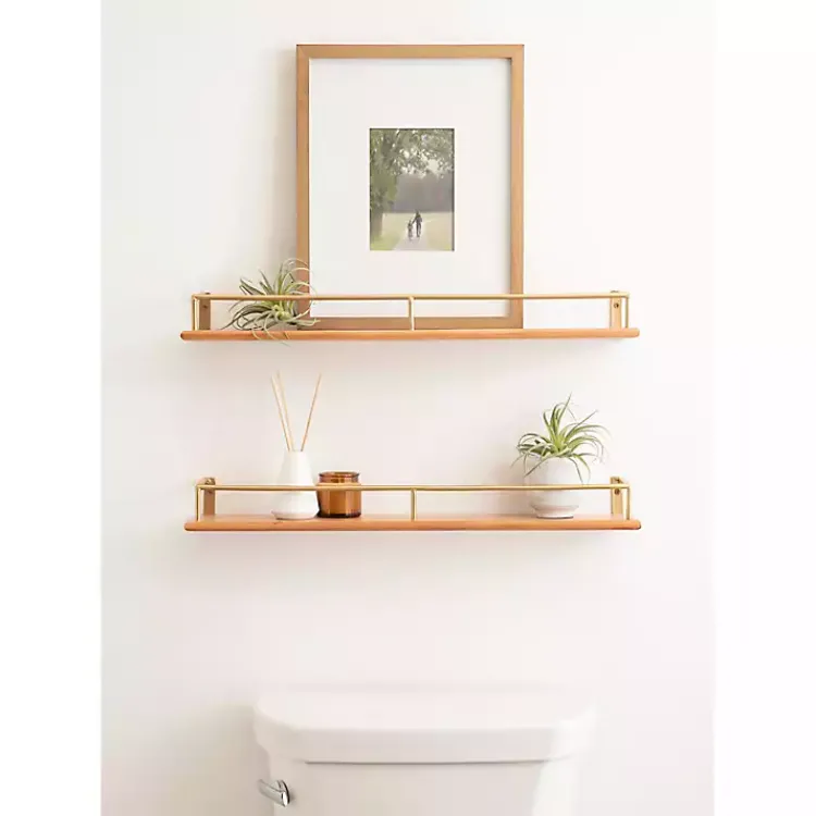 Kirklands Home Natural & Gold Rectangle Cameron Shelves, Set of 2 Best