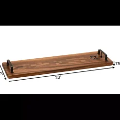 Kirklands Home Natural Acacia Long Tray with Handles Brown Hot