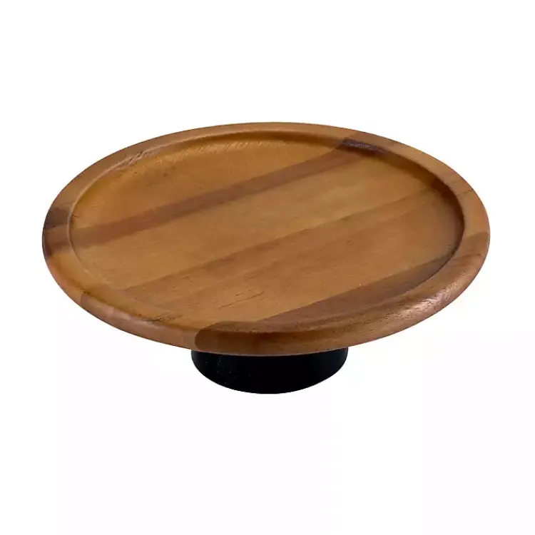 Kirklands Home Natural Acacia Wood Cake Stand with Black Base Clearance