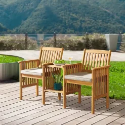Kirklands Home Natural Acacia Wood Ivory Cushion 3-pc. Patio Set Discount