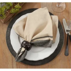 Kirklands Home Natural and Black Banded Cotton Napkins, Set of 4