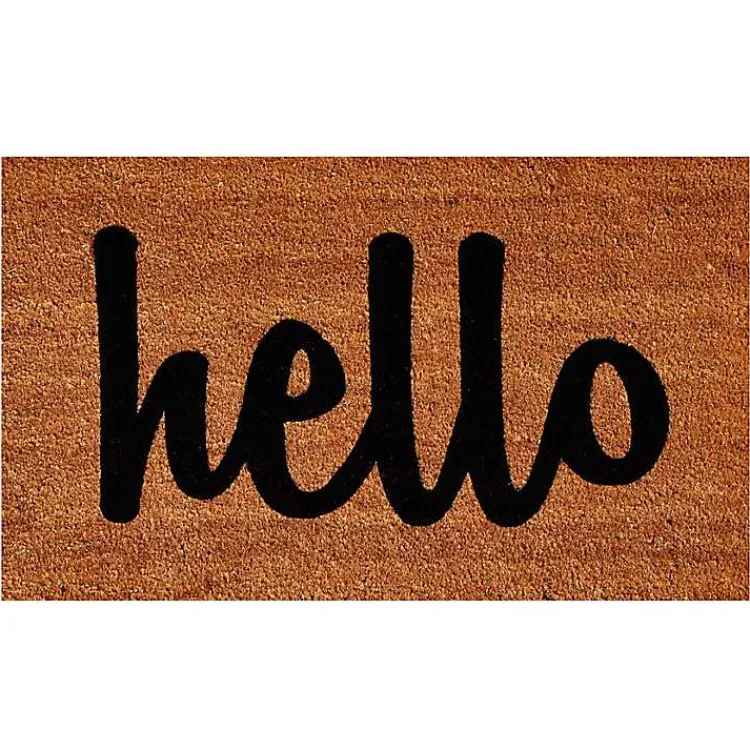 Kirklands Home Natural and Black Coir Hello Doormat, 36x24 in. New