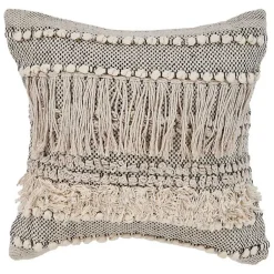 Pillows>Kirklands Home Natural and Black Cozy Fringe Pillow