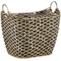 Baskets & Boxes>Kirklands Home Natural and Black Seagrass Diamond Weave Basket