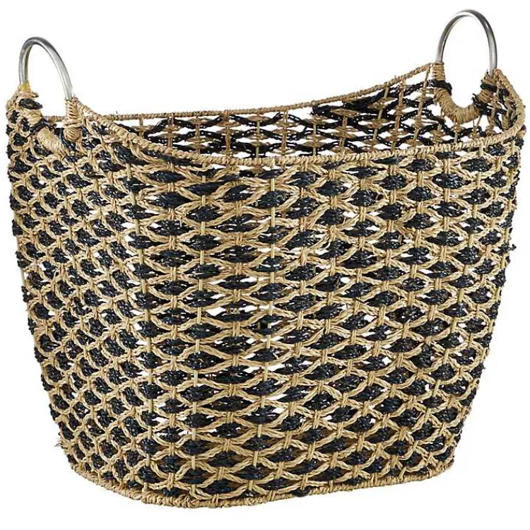 Baskets & Boxes>Kirklands Home Natural and Black Seagrass Diamond Weave Basket