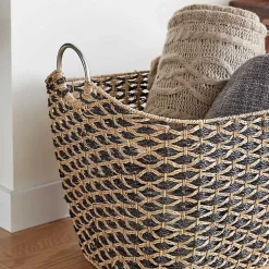 Baskets & Boxes>Kirklands Home Natural and Black Seagrass Diamond Weave Basket