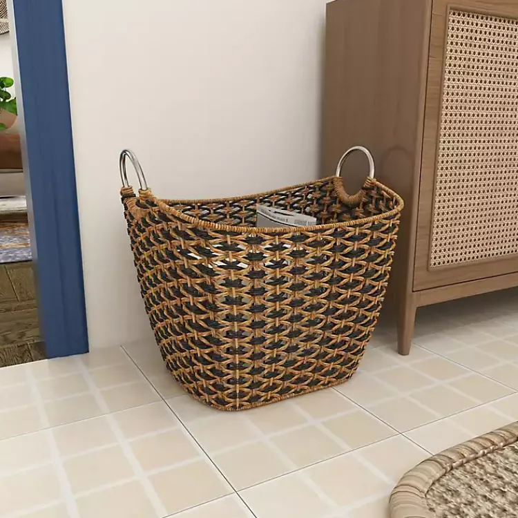 Baskets & Boxes>Kirklands Home Natural and Black Seagrass Diamond Weave Basket