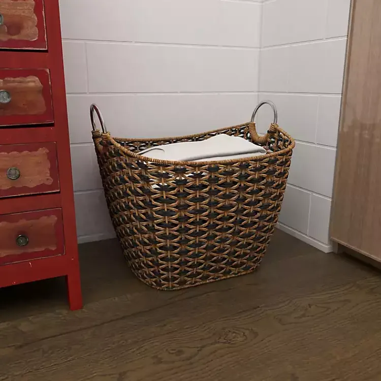 Baskets & Boxes>Kirklands Home Natural and Black Seagrass Diamond Weave Basket