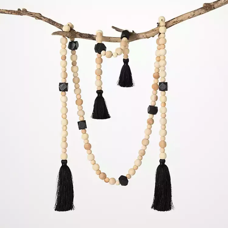 Decorative Accents>Kirklands Home Natural and Black Wood Bead Garlands, Set of 2