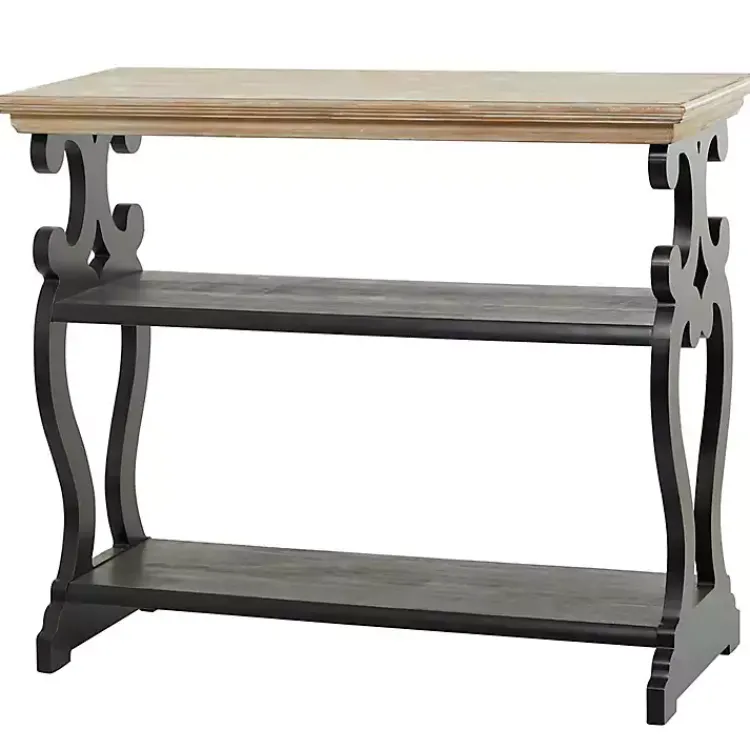 Kirklands Home Natural and Wood 3-Tier Console Table Black Sale