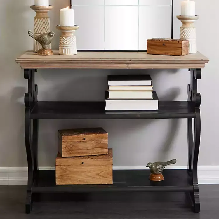 Kirklands Home Natural and Wood 3-Tier Console Table Black Sale