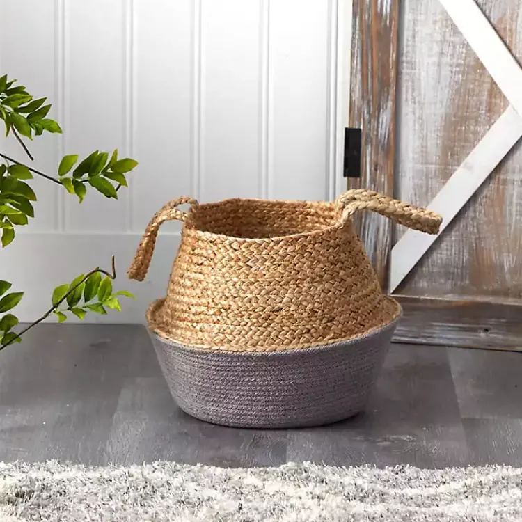 Baskets & Boxes>Kirklands Home Natural and Gray Woven Jute Planter Basket
