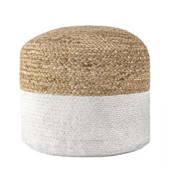 Poufs & Floor Cushions>Kirklands Home Natural and White Neely Jute Braided Pouf