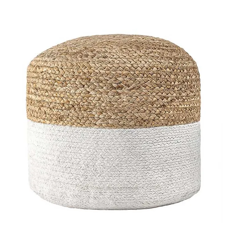 Poufs & Floor Cushions>Kirklands Home Natural and White Neely Jute Braided Pouf