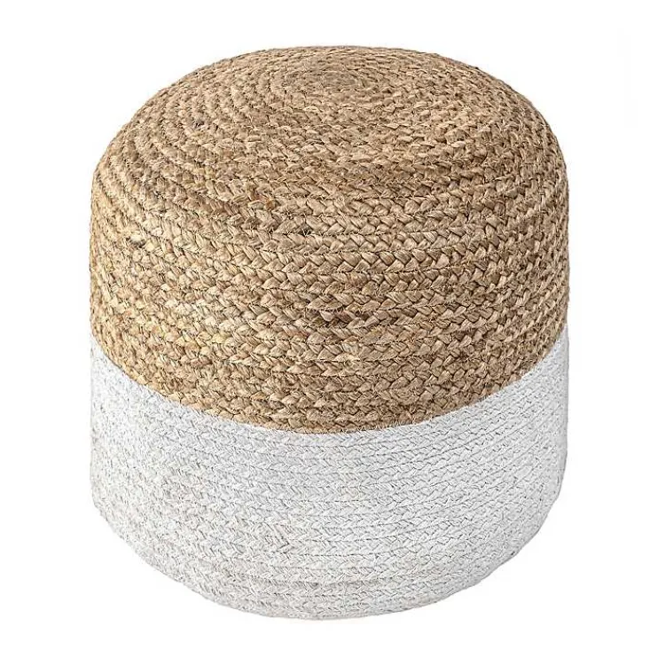 Poufs & Floor Cushions>Kirklands Home Natural and White Neely Jute Braided Pouf