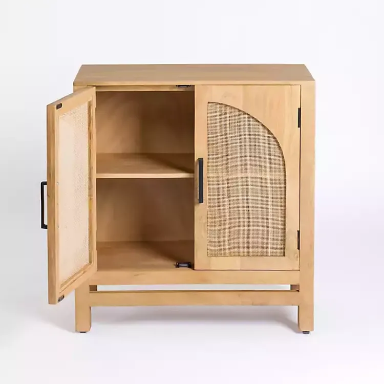 Kirklands Home Natural Arch Cane and Wood Cabinet Tan