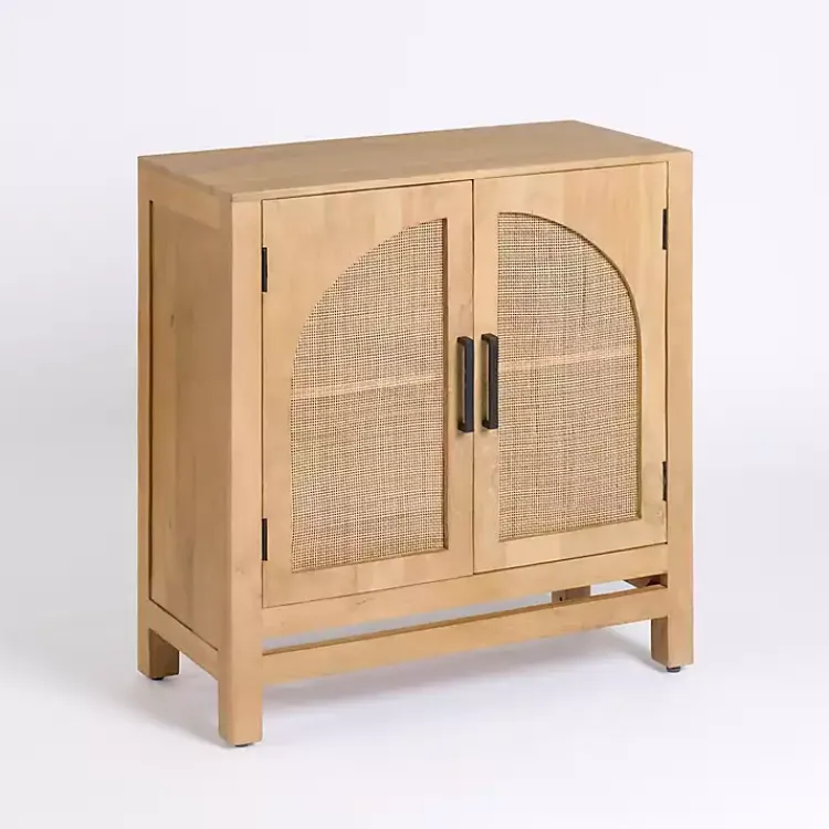 Kirklands Home Natural Arch Cane and Wood Cabinet Tan