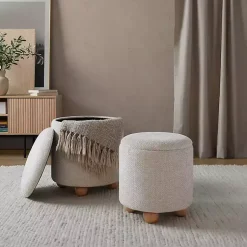 Kirklands Home Natural Bacci Nesting Ottomans, Set of 2 Tan Sale