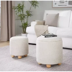 Kirklands Home Natural Bacci Nesting Ottomans, Set of 2 Tan Sale