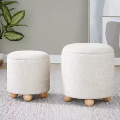 Kirklands Home Natural Bacci Nesting Ottomans, Set of 2 Tan Sale