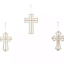 Kirklands Home Natural Beaded Wood Cross Wall Plaques, Set of 3 Tan Sale