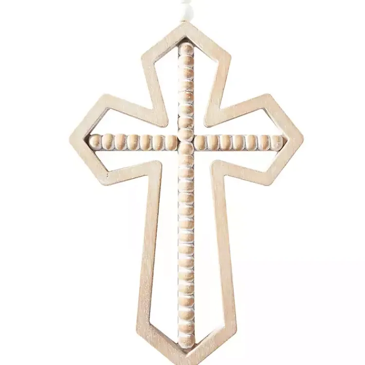 Kirklands Home Natural Beaded Wood Cross Wall Plaques, Set of 3 Tan Sale