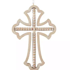 Kirklands Home Natural Beaded Wood Cross Wall Plaques, Set of 3 Tan Sale