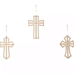 Kirklands Home Natural Beaded Wood Cross Wall Plaques, Set of 3 Tan Sale