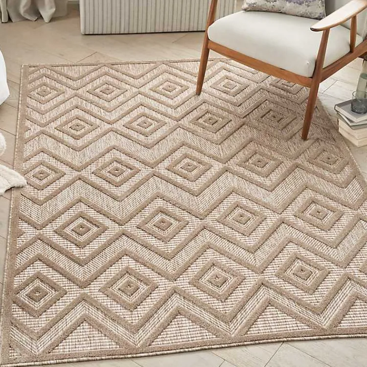 Kirklands Home Natural Beige Diamond Indoor/Outdoor Area Rug, 5x7 Tan New