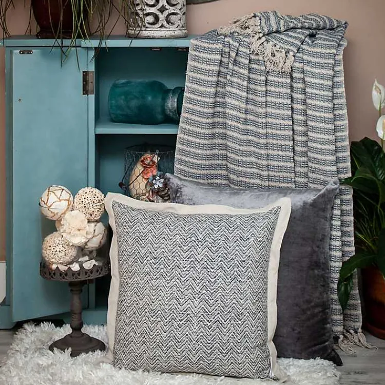 Blankets & Throws>Kirklands Home Natural Striped Woven Tassel Throw Blue
