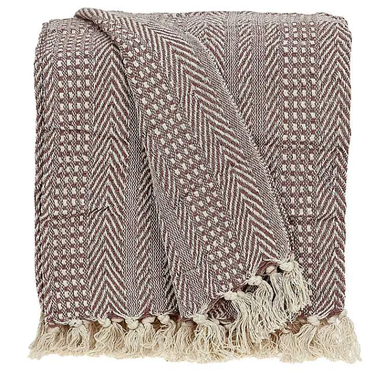 Blankets & Throws>Kirklands Home Natural Striped Woven Tassel Throw Brown
